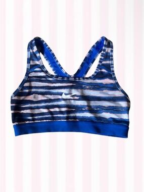 Nike Women's Blue and White Striped Athletic Bikini Top